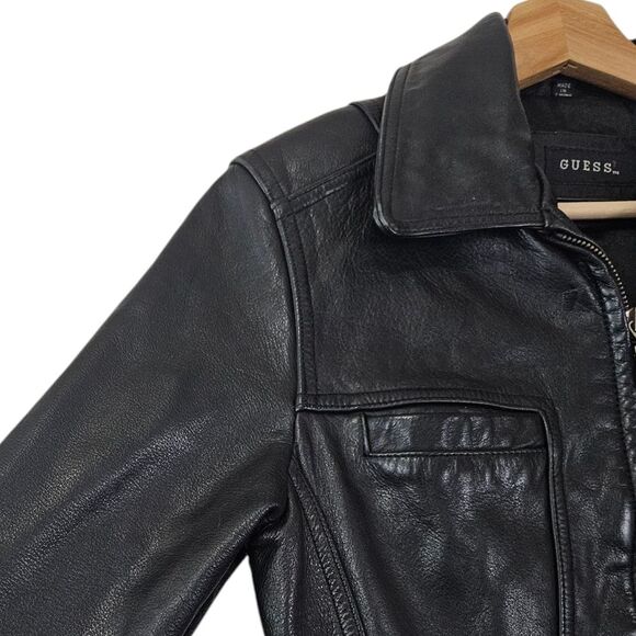 Guess Vintage 100% Leather Black Biker Jacket size small - Picture 5 of 7
